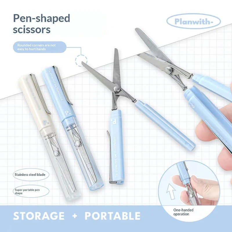 Planwith Stainless Steel Mini Folding Scissors Portable Creative Pen-Style Design DIY Paper-Cutting Art Tool School Office Supp