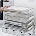 Desktop File Storage Box A4 Document Organizer Case With Lid Stackable Stationery Storage Box Cabinet Desk Clear Container