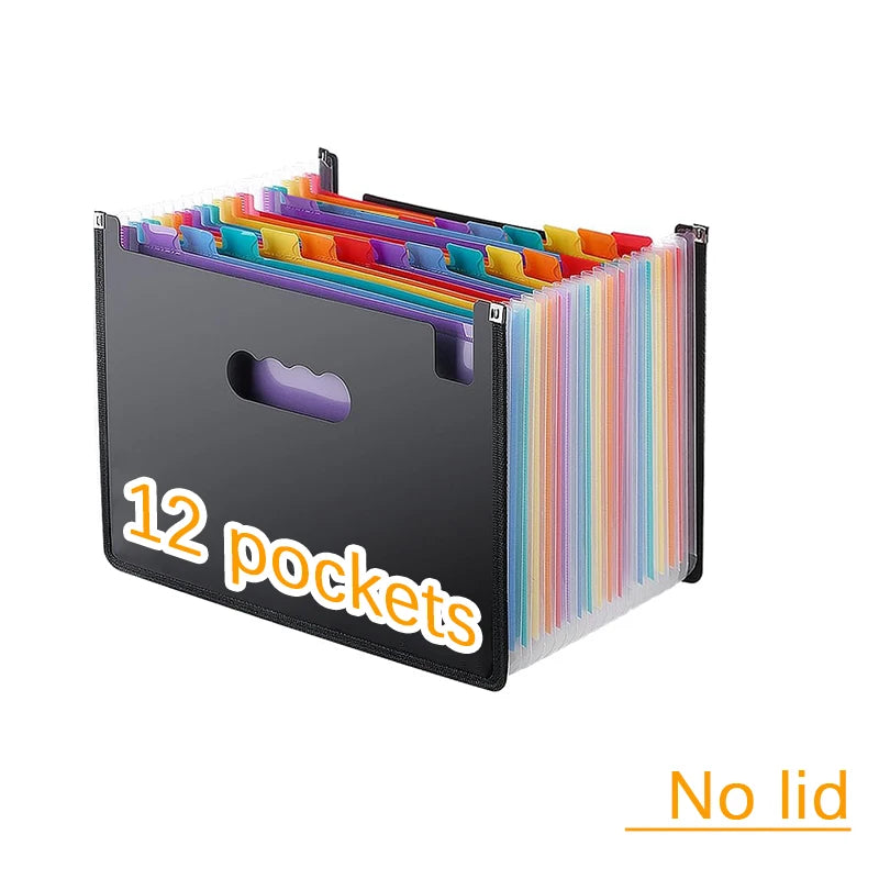 12/24Pockets Expanding File Folder A4 Size Filing Folder Organizer Large Capacity Portable Accordian File Box For Classroom Offi