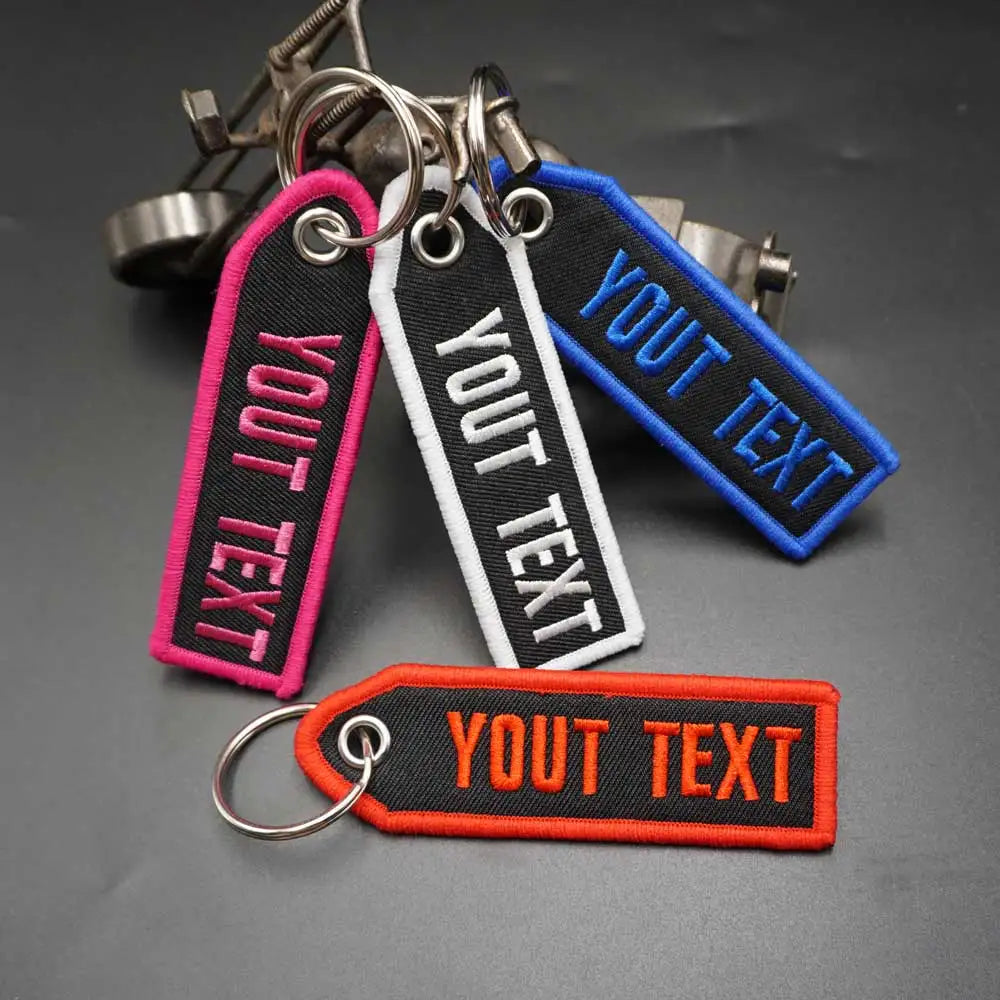 Personalized Color font  Keychain  Customize Text Tag Double Sided Embroidery for Motorcycles Cars ATV Scooters