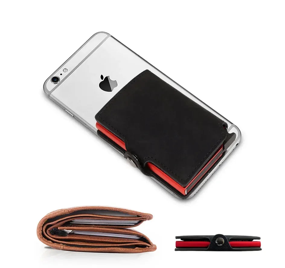 Rfid Credit Card Holder Luxury Split Leather Wallet Men Metal Slim Thin  Minimalist Wallet Bank Cardholder Case Travel Wallet