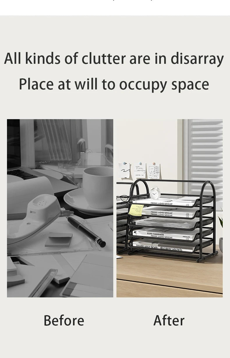 Sliding Paper Tray Organizer Metal Mesh Desktop File Storage Rack Document Letter Holder for Office Home School Classroom