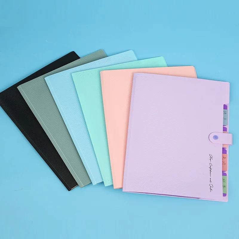 5 Pocket Plastic Pouch with Snap Button Accordion Folder File Organization A4 Size Document Folders WJJ06