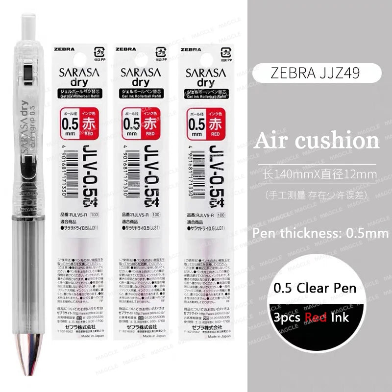 ZEBRA SARASA Dry airfitgrip Gel Pen 0.5/0.4mm Black Core Quick-Drying Smooth Writing Stylos boligrafo gel Stationery for school