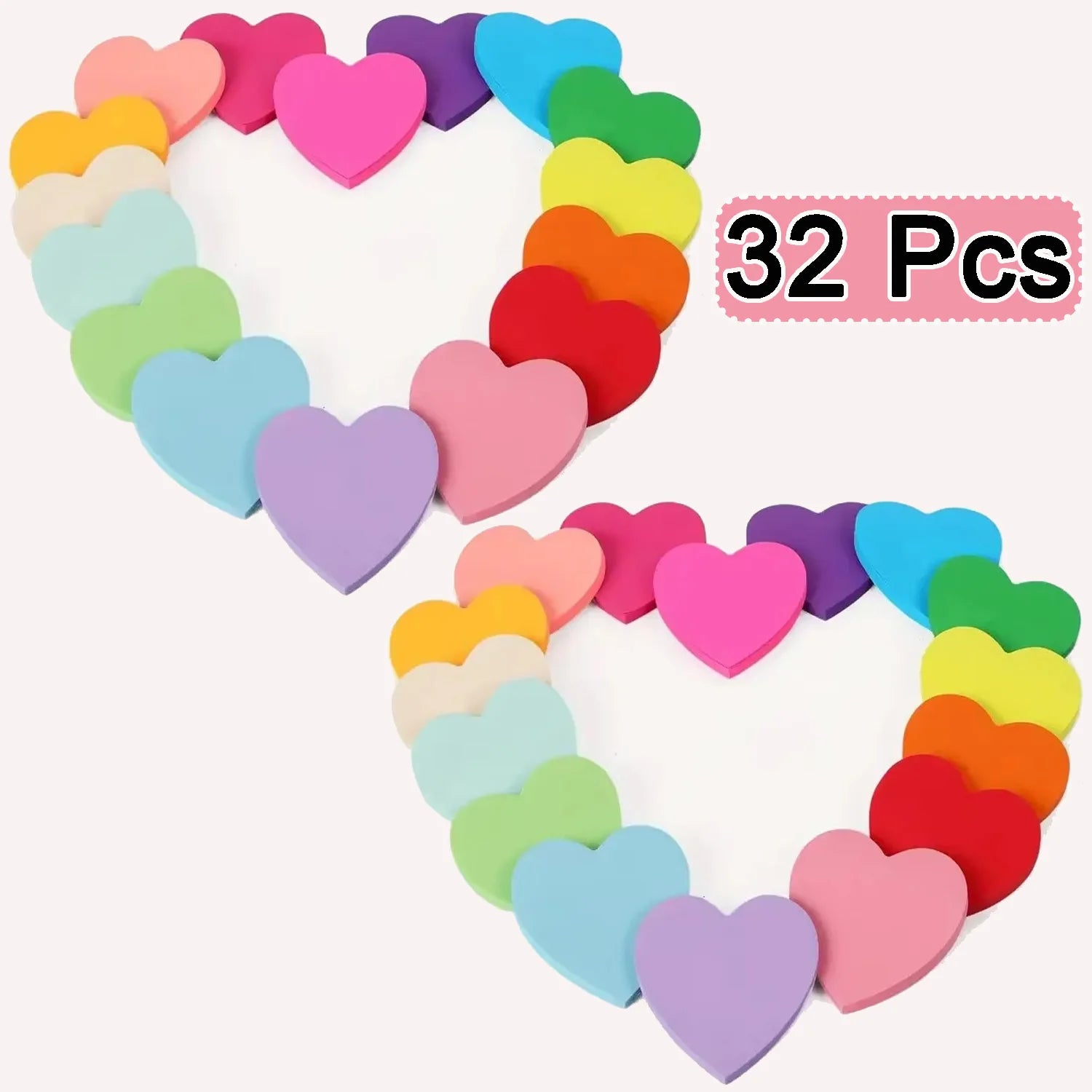 16/32 Pcs Heart Shaped Sticky Notes, 16 Colors 25 Sheets/Book, 400 Shape Sticky Notes, Cute Memo Pad Colorful Sticky Note Book
