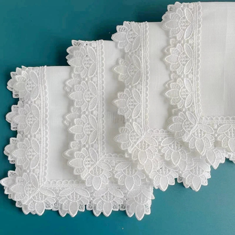 6 Pieces White Hemstitch Napkins Cocktail Napkin For Party Wedding Lace Napkin Table Cloth Linen Napkins Cotton Napkin