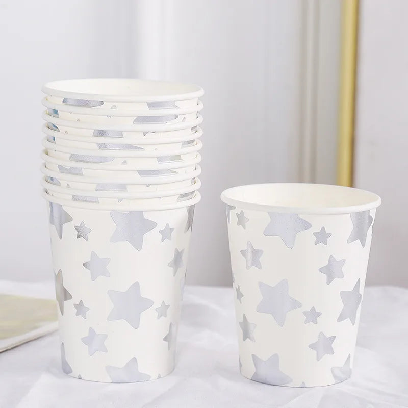 Pink Blue Stripe Dot Disposable Tableware Sets Paper Cups Plate Straws Fork Disposable Sets Wedding Birthday Party Decorations