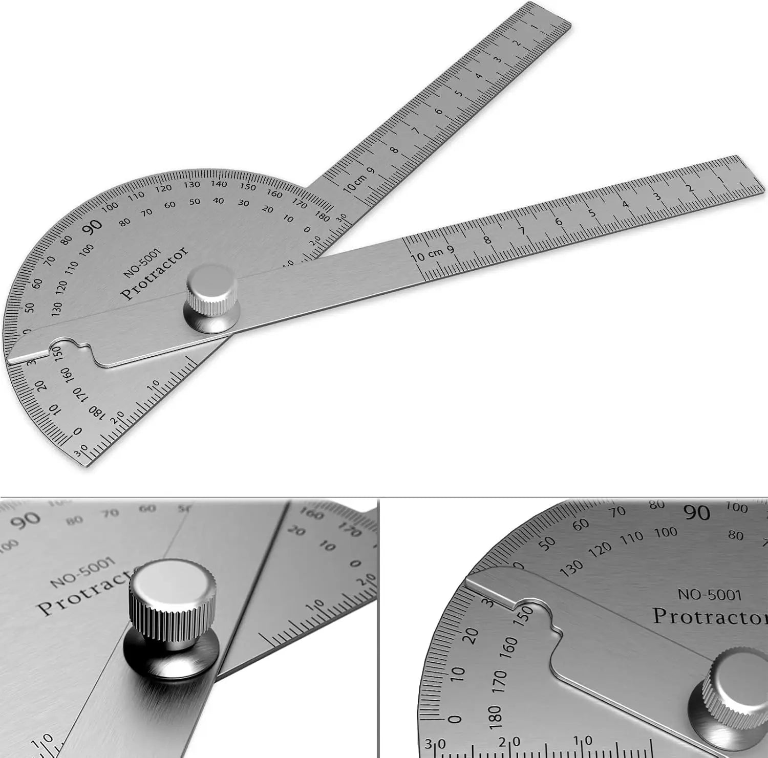 10/15cmStainless Steel Protractor Woodworking Angle Ruler 0-180° Angle Measuring Tool for Woodworking/Industry 1pc