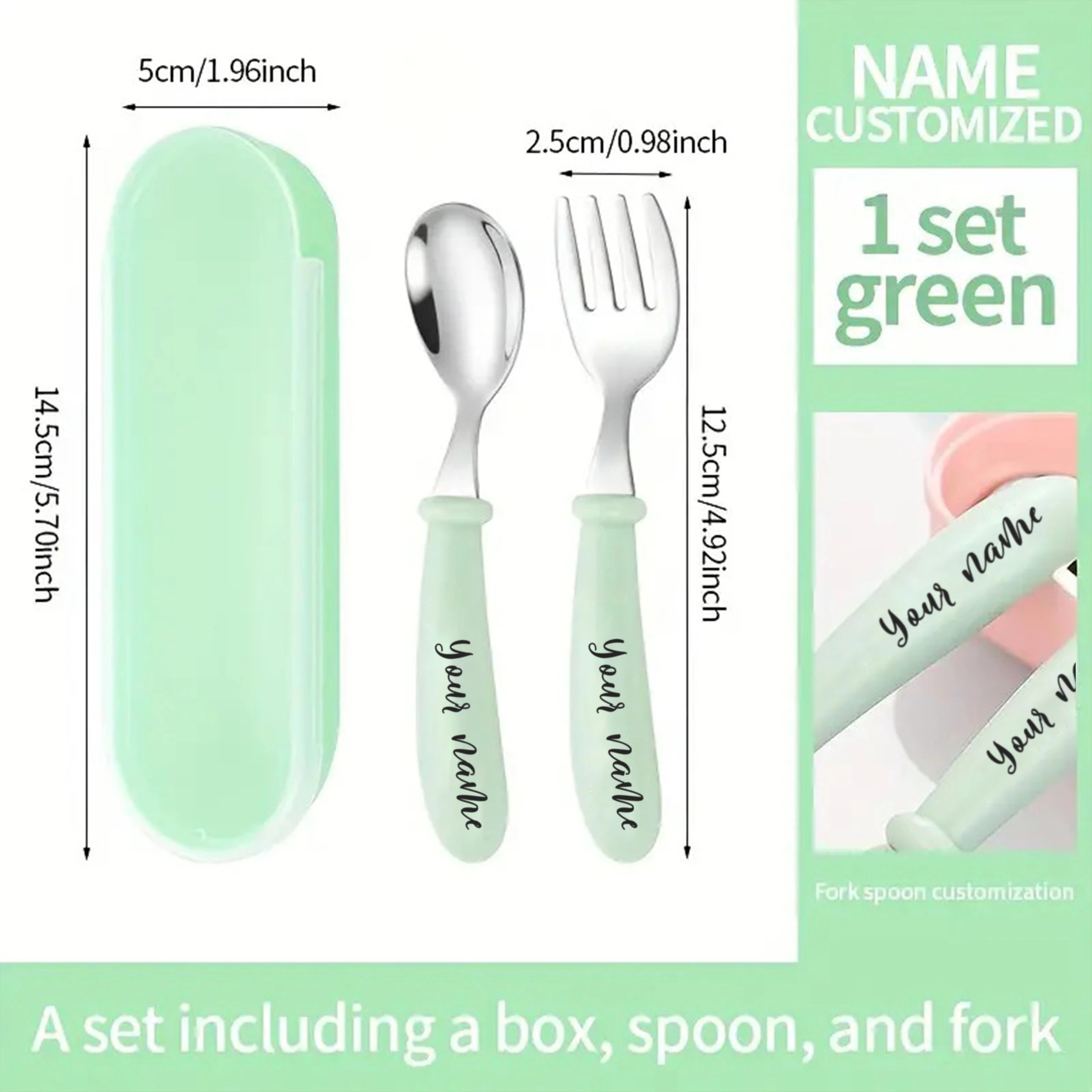 2pcs, Any Name Cutlery Set Easter Gifts,For Boys and Girls,School Lunch,Birthday Gifts,Christmas Gifts,Custom Engraved Custom