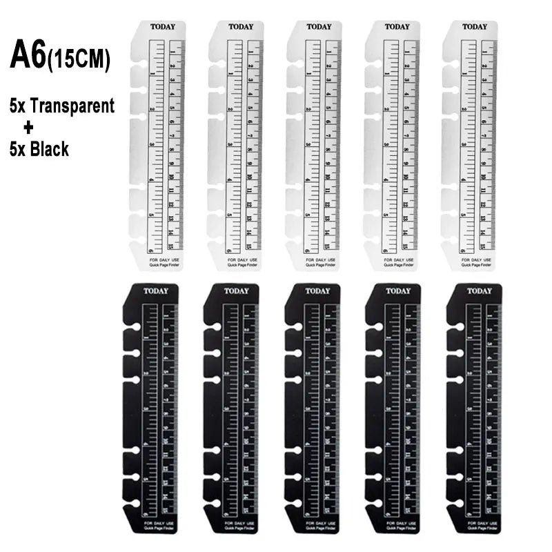 A5 A6 Transparent Black Frosted Bookmark Ruler For 6 Hole Loose Leaf Binder Notebook Planner Agenda Index Ruler Flexible Measure