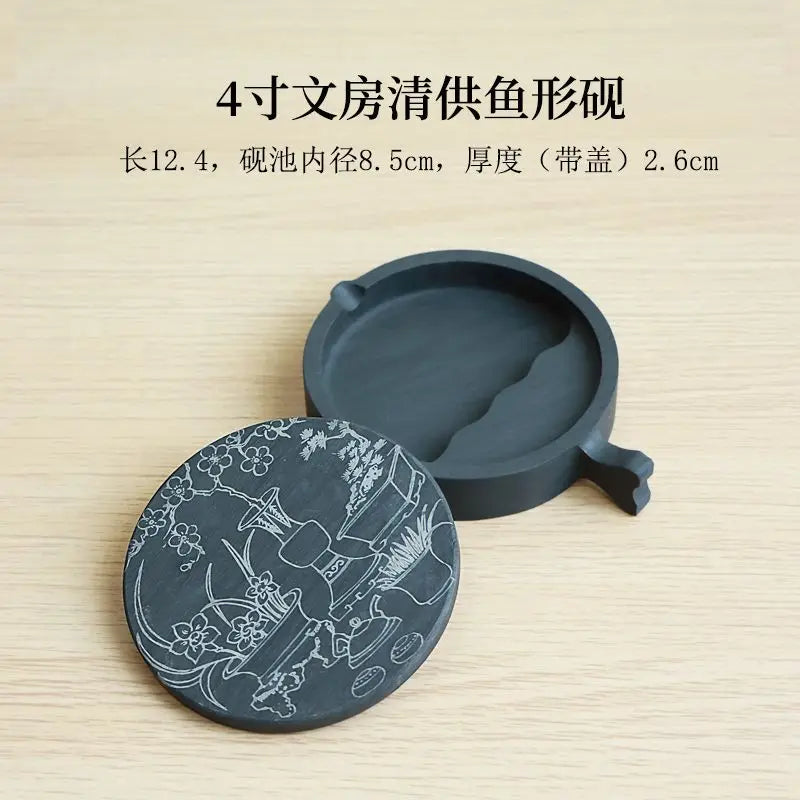 Natural Raw Stone Fish-shaped Ink Slab Multifunctional She Ink Stone Exquisite Traditional Portable Inkstones Beginners Students