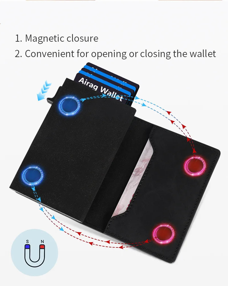 RFID Blocking Pop-up Minimalist Wallet for Men, Luxury Magnetic Leather Credit Card Holder, Unisex Slim Bank Cardholder Purse