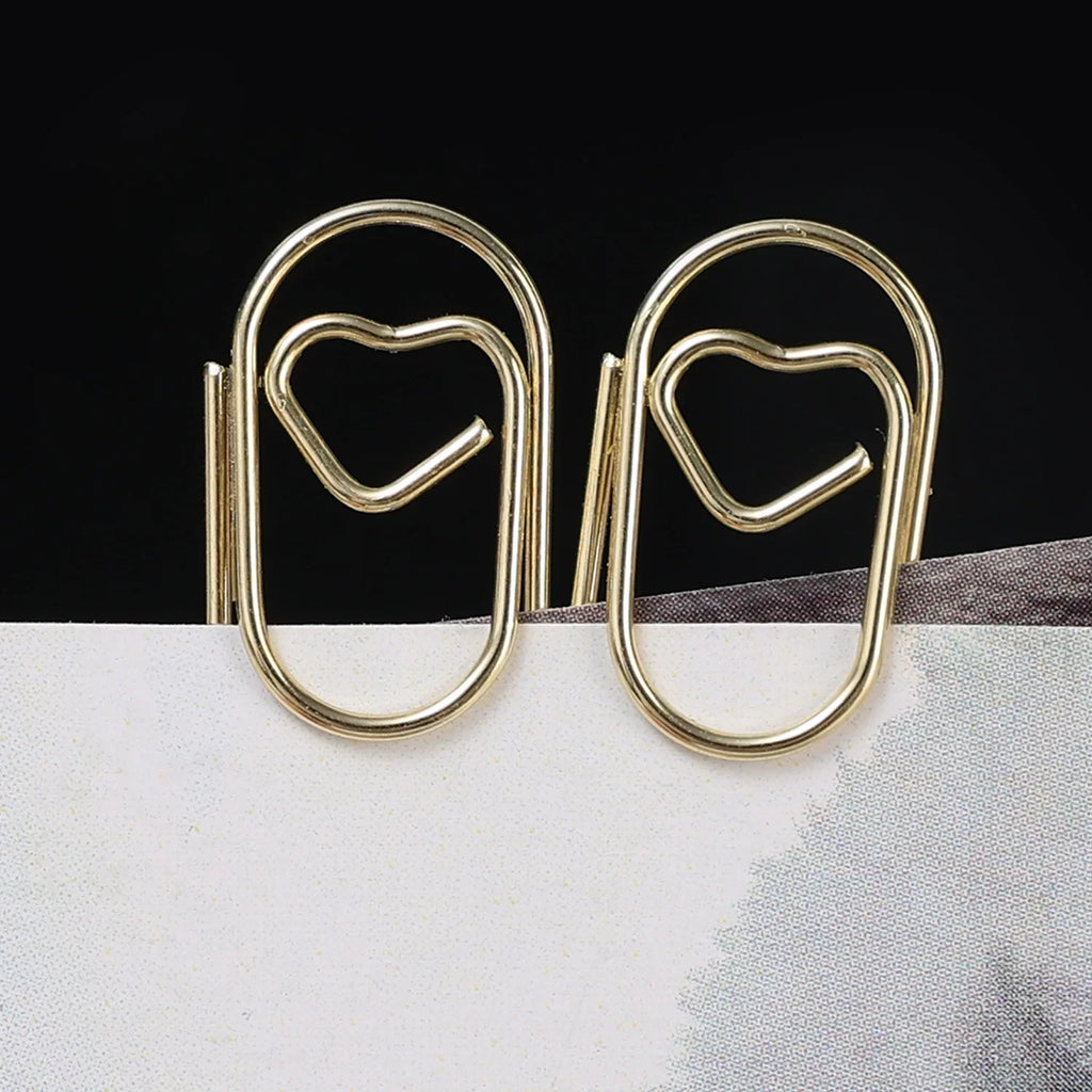 50/100Pcs 20mm Mini Metal Paper Clip Gold Heart Shape Clip Bookmark Binder Invoice PaperClips Office Supplies Student stationery