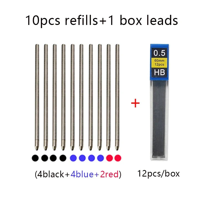 Metal Multicolor Pen 4 In 1 Gravity Sensor Ballpoint Pen 3 Colors Ball Pen and 1 Mechanical Pencil Office School Stationery Gfit