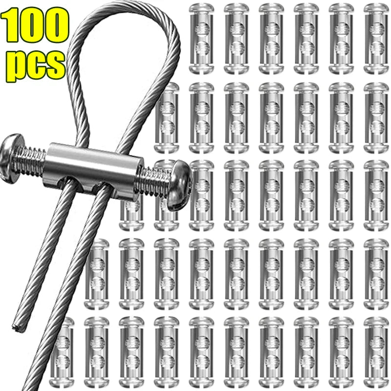 100/10pcs Steel Wire Rope Clamps Double Hole Suspension Cable Clamp Cross Screw Adjustment Telescopic Lock Fastener Copper Clips