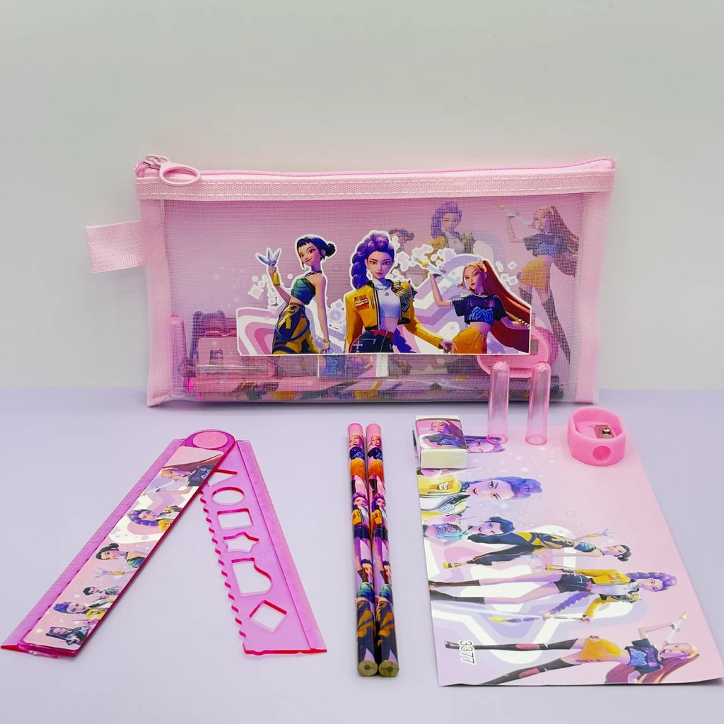 ♣Kpo-Pencils Ruler Pencil Sharpener Pen Bag Eraser Kids Cute Stationary Set Student Back To School Supplies Gift