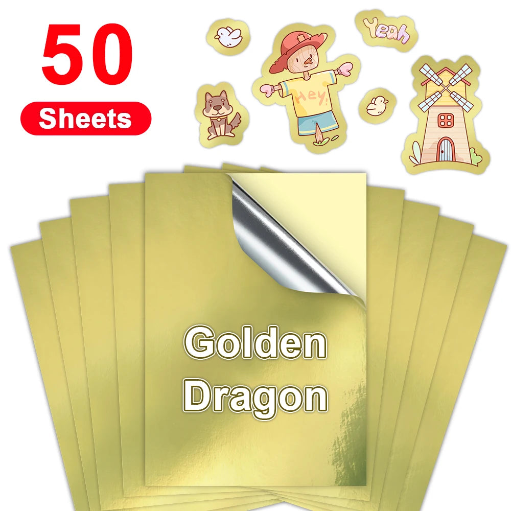 50 Sheets A4 Transparent Printable Vinyl Sticker Paper Glossy White Self-Adheisve Copy Paper for Inkjet Printer DIY Crafts Tapes