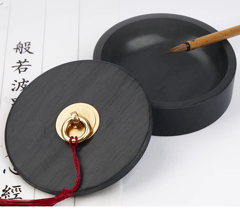 Natural Raw Stone Inkstone Chinese Brush Writing Painting Circular Inkstone Vintage She Inkstone Cartridge Calligraphy Supplies