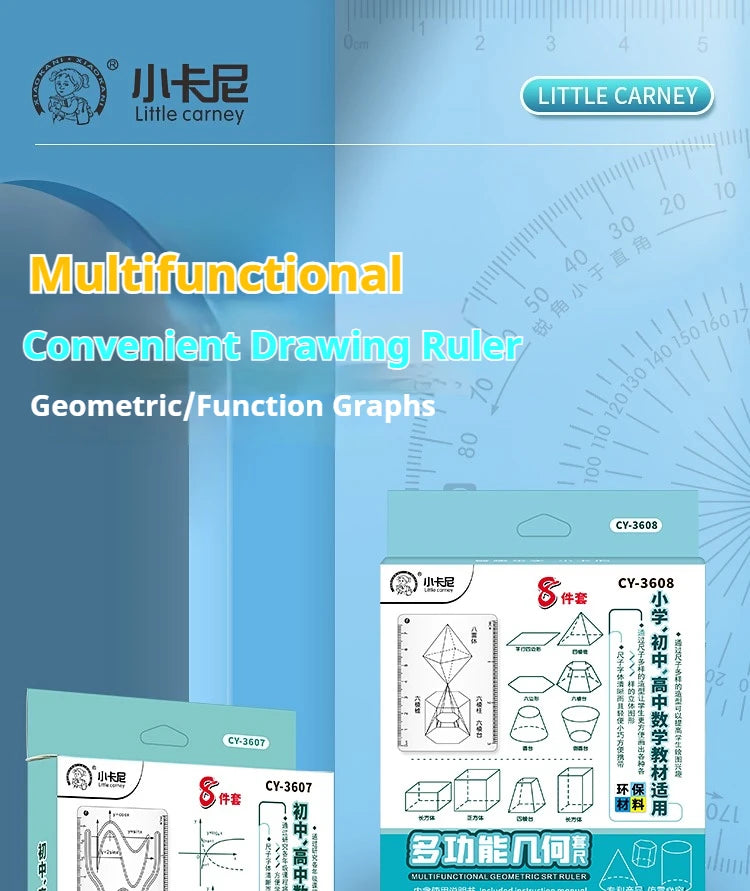 Mathematical Rulers Set Multi-function Geometry Drawing Ruler Transparent Rotatable Scale Ruler for Drafting School Supplies