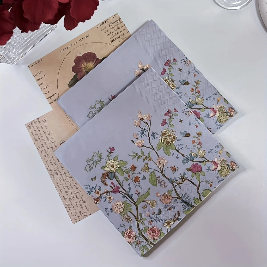 20pcs Vintage Wildflower Disposable Napkins for Parties, Weddings, Birthdays - 13x13 Inch, Perfect for Desserts & Celebrations