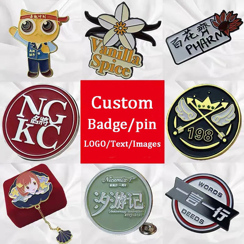 Badge Customized Brooch Clothes Pin Gift Souvenir Custom Key Ring Soft/Hard Enamel Metal Logo Magnetic Badge Coin DIY Lapel Pins