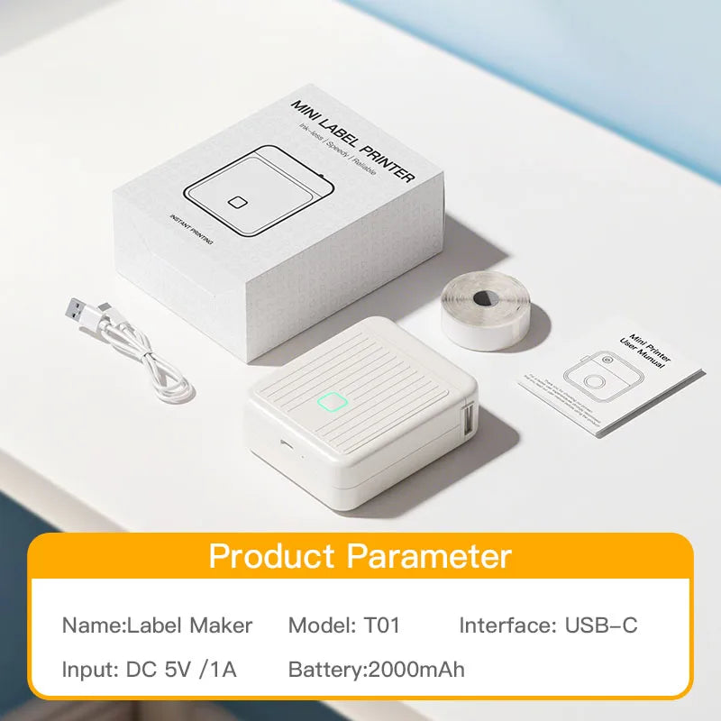 DOLEWA T01 Label Printer Portable Mini Thermal Printer Without Ink Bluetooth Wireless Labeling Machine DIY Barcode Sticker