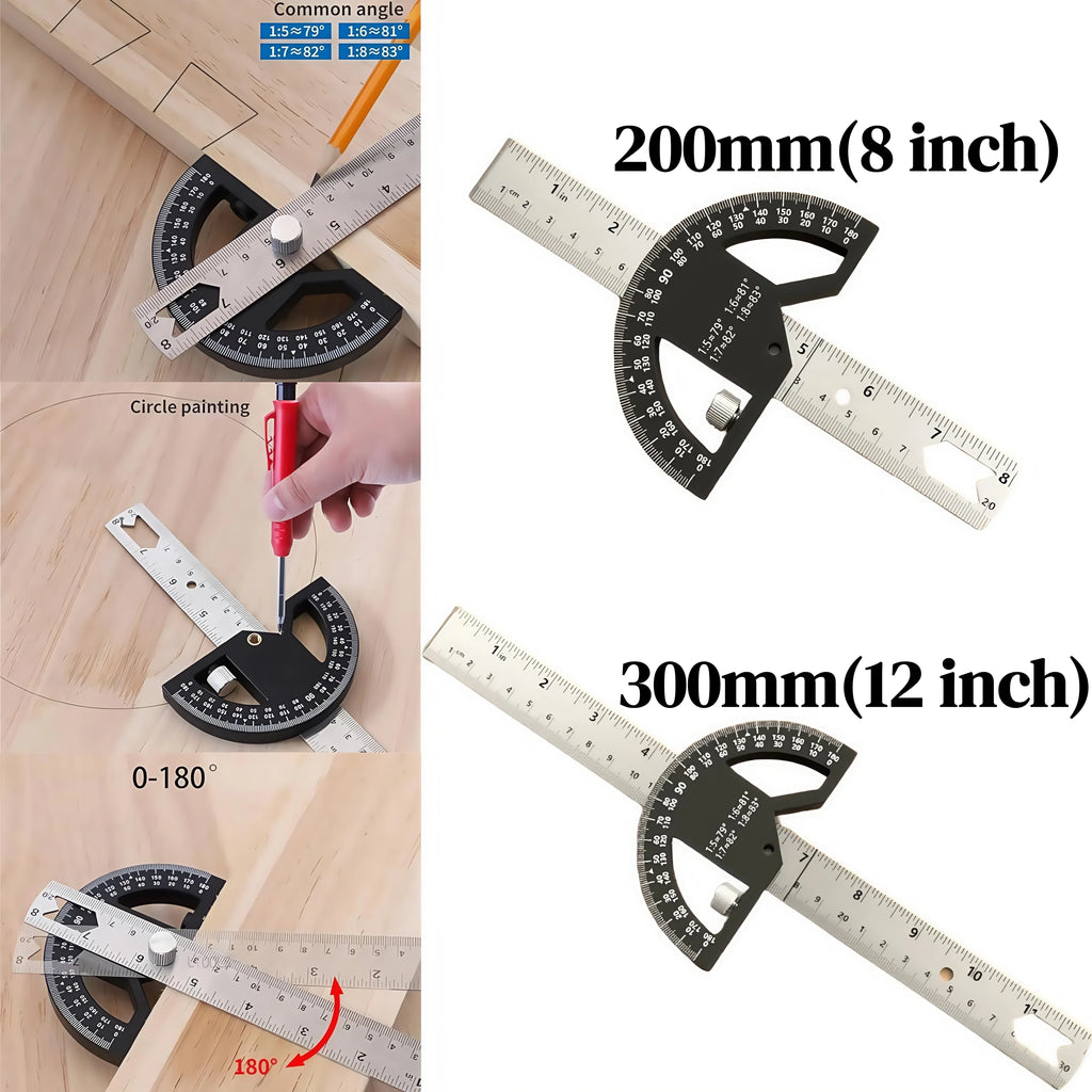 8/12Inch 180° Protractor Aluminum Alloy / Plastic Angle Finder Angle Ruler Woodworking Tools Measuring Ruler Meter Goniometer