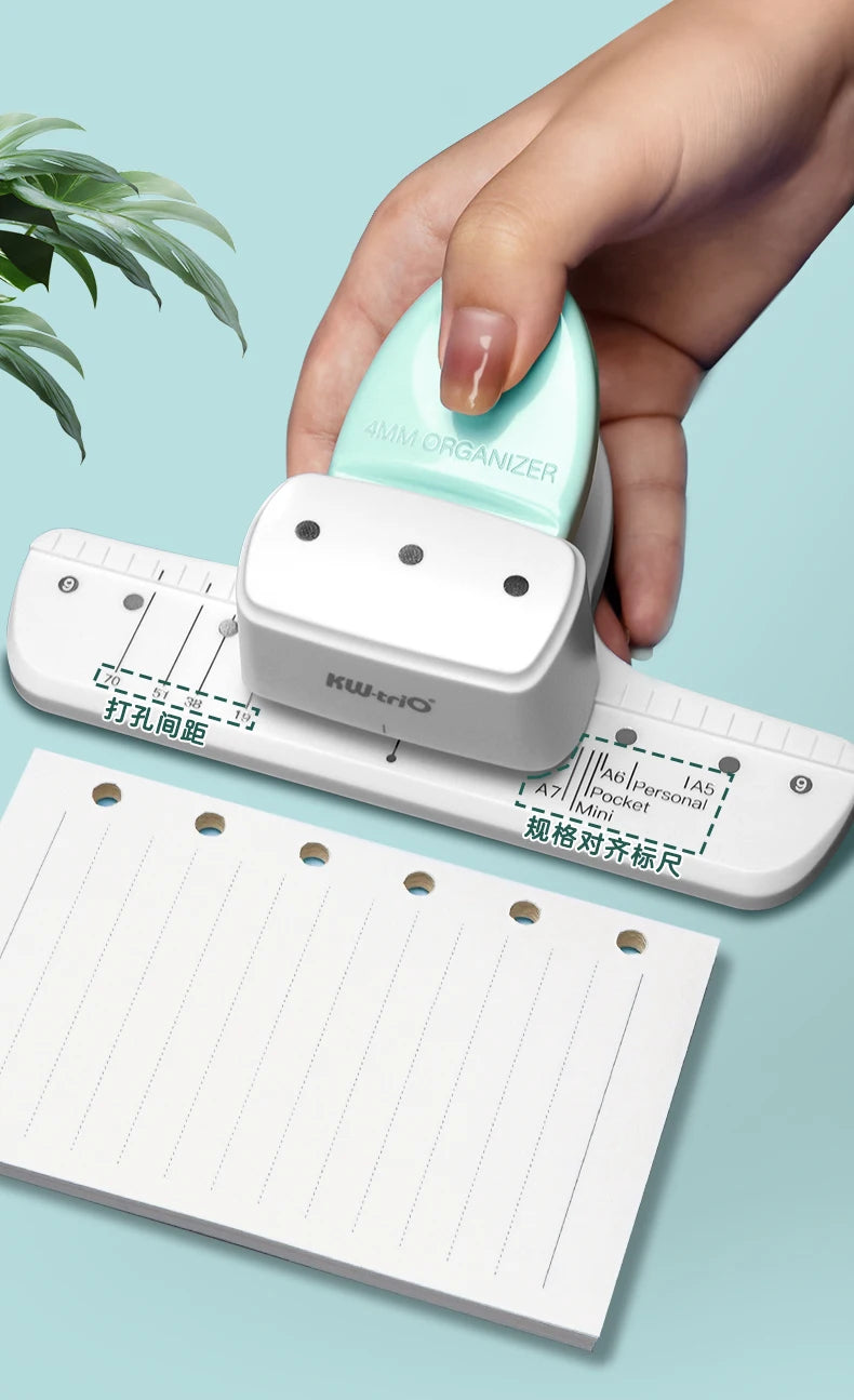 KW-TRIO Multi-Colored Loose-Leaf Hole Punch with 4mm Small Aperture Multi-Hole Punch with Ruler Design Portable Hole Punching