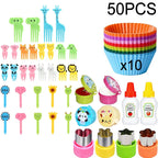 Mini Fruit Forks For Children Kids Cute Animal Food Picks Snack Toothpicks With Vegetable Cutter Set Silicone Lunch Box Dividers