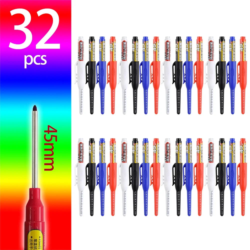 4-60Pcs 45mm Long Nib Head Carpenter Pen Deep Hole Marker Pens Black/Blue/Red/White for Measuring Woodworking Hand Tools