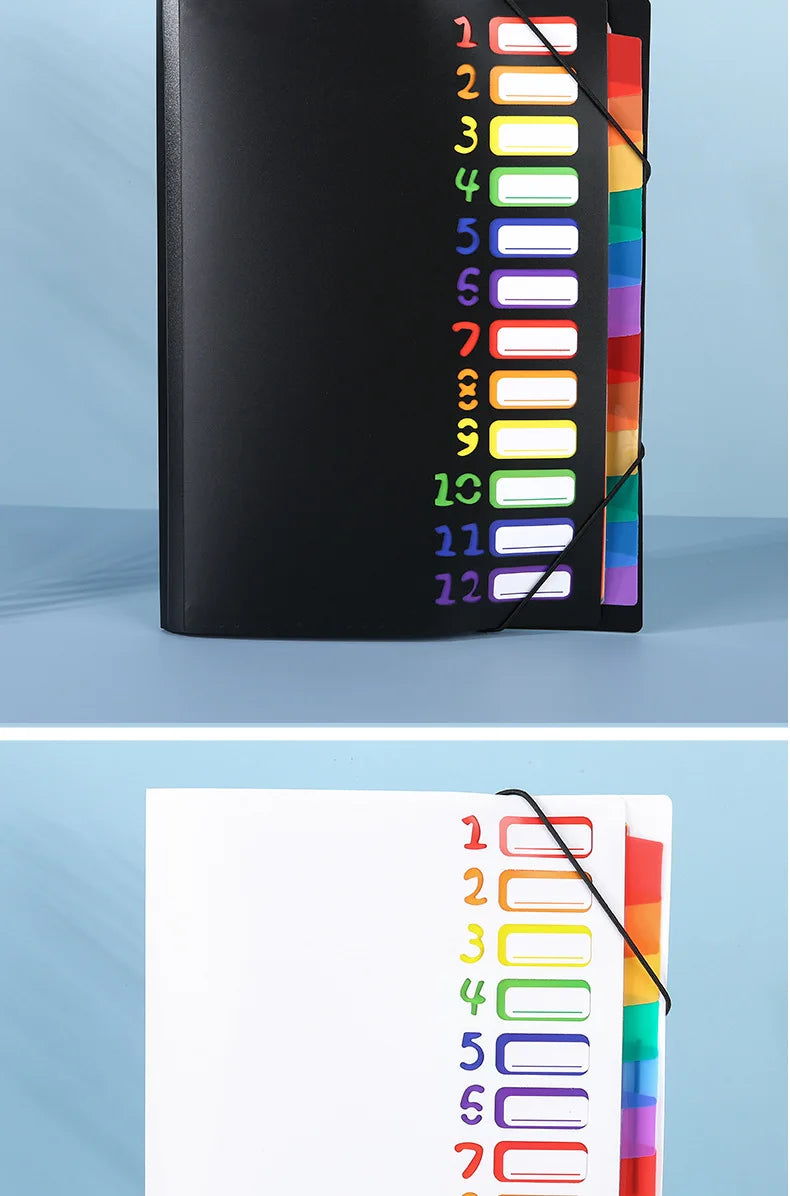 A4 12-Pocket Rainbow Accordion File Folder, Elastic Band Expanding Document Organizer with Index Tabs for School Office