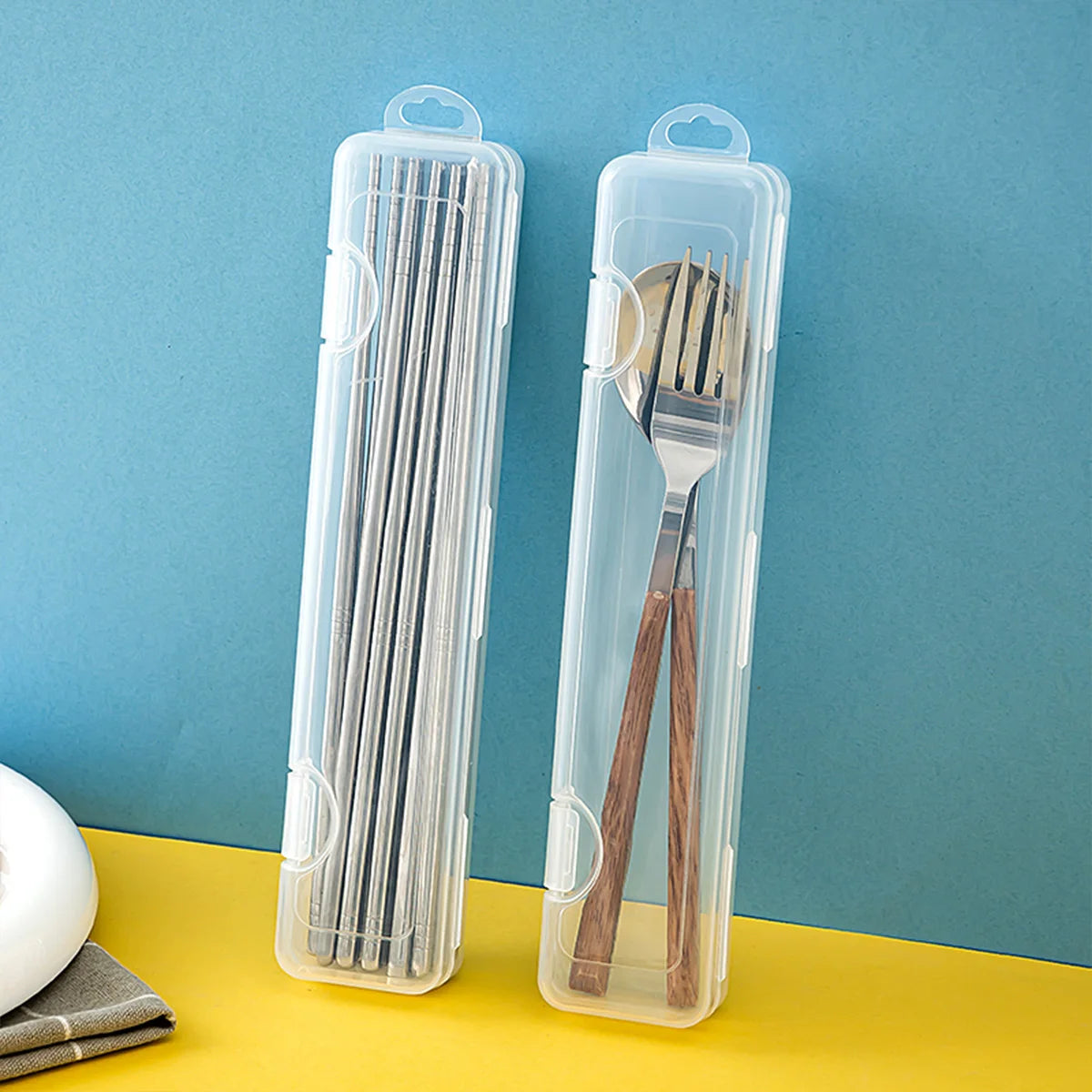 Portable Transparent Tableware Box Travel Flatware Storage Box With Flip Cover Dustproof Chopsticks Forks Spoon Cutlery Case