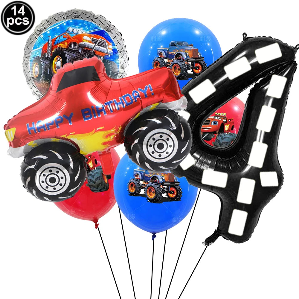 Monster Truck Party Supplies Disposable Tableware Plates Napkin Banner Tablecloth for Kids Boys 2nd Birthday Party Decorations