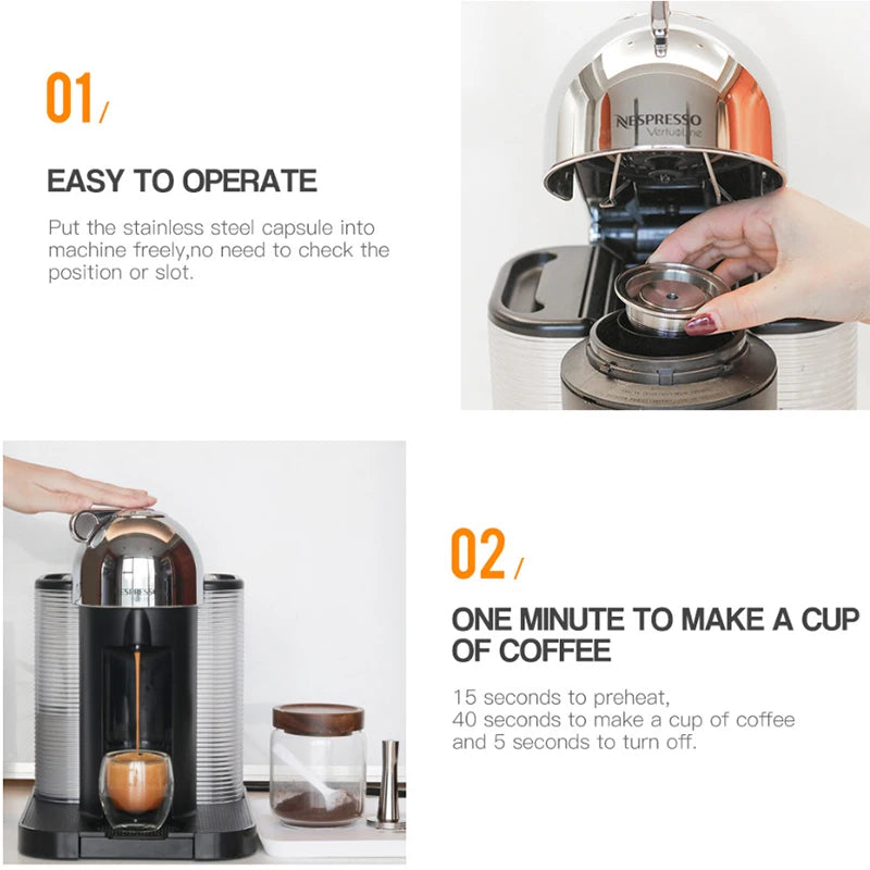 Stainless Steel Reusable Coffeee Pod Capsules for Nespresso Vertuo Plus Series Coffee Machine Espresso Filtration Pods