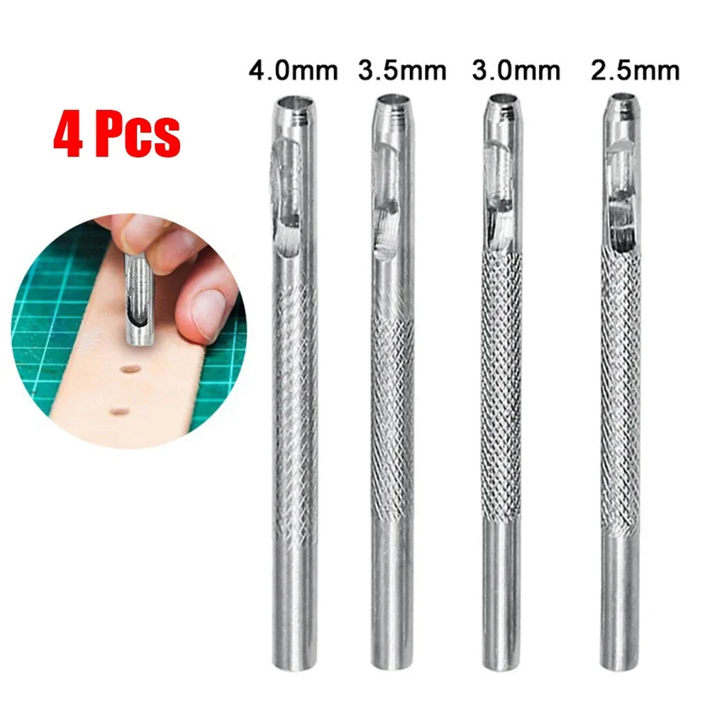 4pcs Belt Hole Punchers Leather Round Hole Punch Kit Belt Watch Band Hollow Galvanized Hand DIY Tools 2.5/3/3.5/4mm