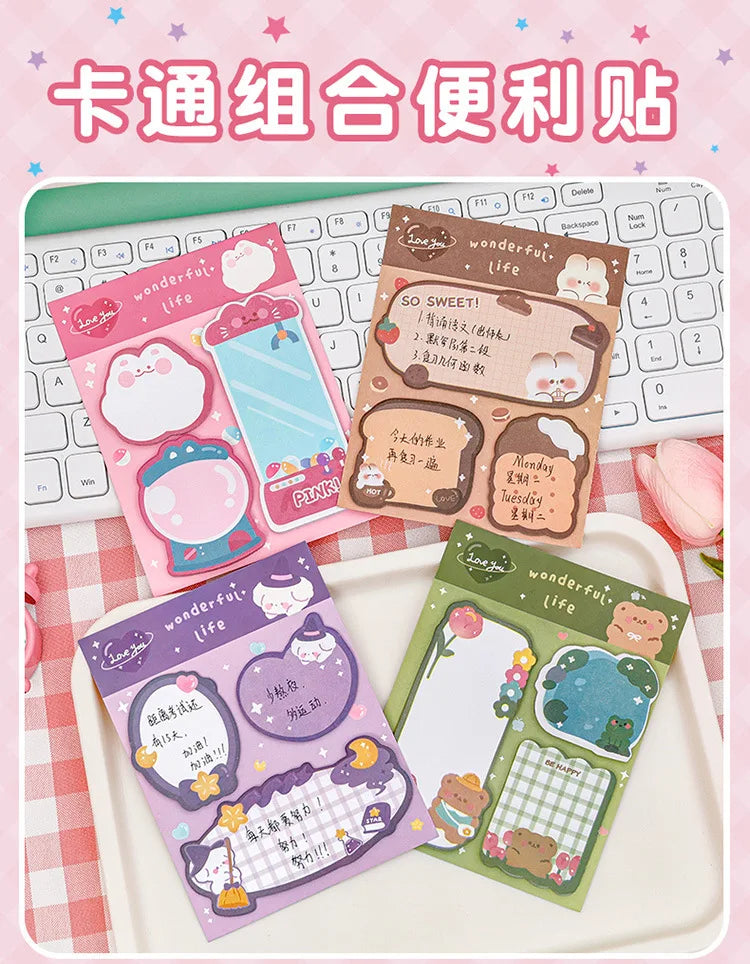 Kawaii Cartoon Strawberry Rabbit Bear Sticky Notes Memo Pad Cute Message N Times Sticky Office Stationery Supply Journal Planner