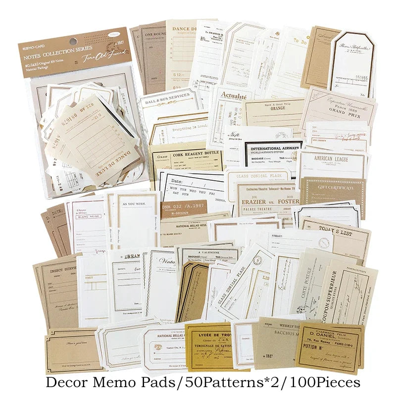 Journamm 100pcs/pack Creative Memo Pads Set DIY Scrapbooking School Supplies Collage Stationery Junk Journal Vintage Notes Paper
