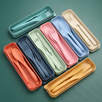 3Pcs/set Wheat Straw Dinnerware Set Portable Tableware Knife Fork Spoon Eco-Friendly Travel Cutlery  Utensil Box Chopsticks
