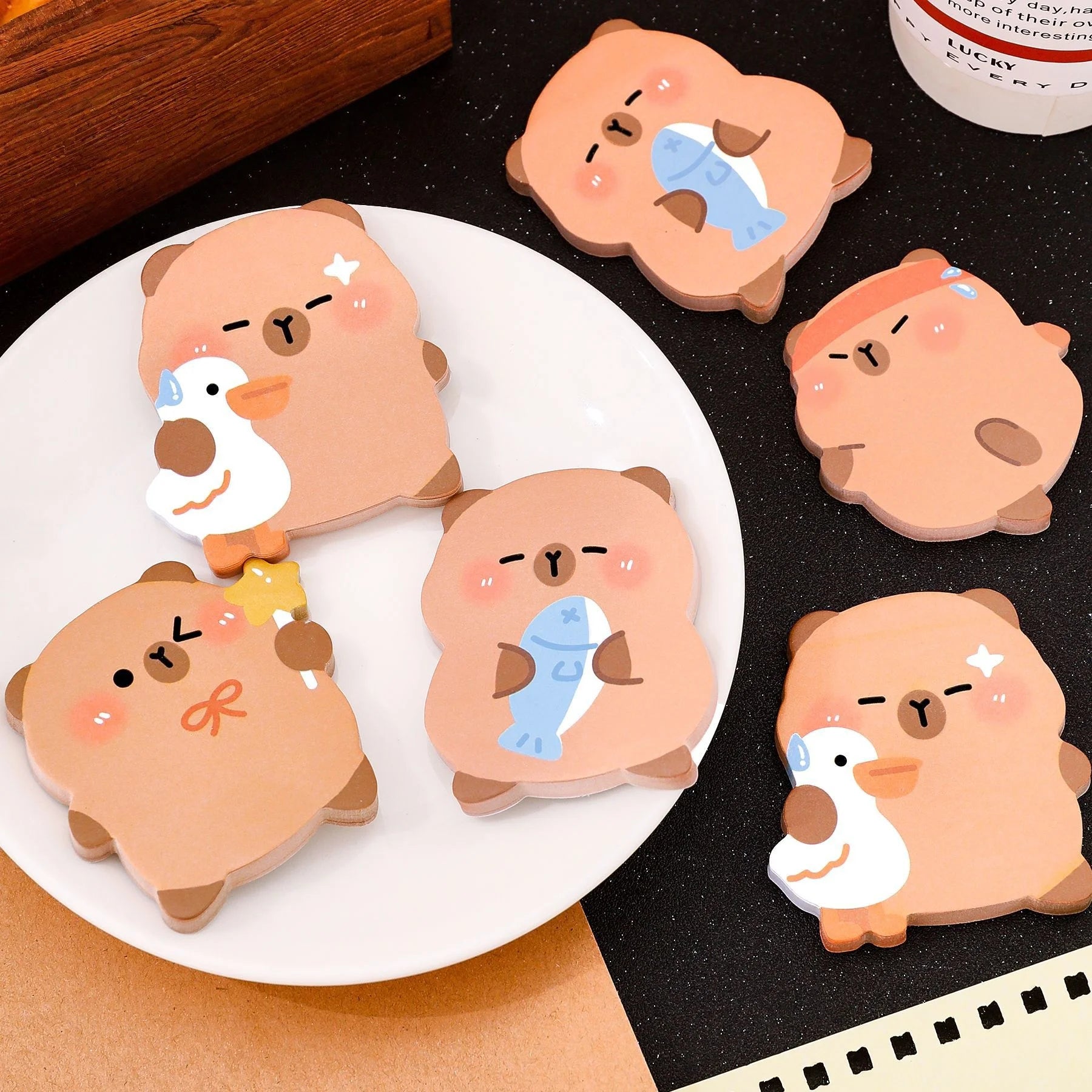 4 books 240 pages Capibala self-adhesive sticky notes for students, cute messages, white sticky notes, capybara office logs