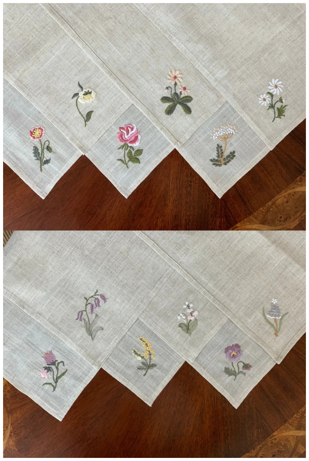 Varieties Flower,  Garden Embroidered Linen Look Floral Napkins, Placemats, Table Napkin, Hotel, Airbnb, Gift Restaurant