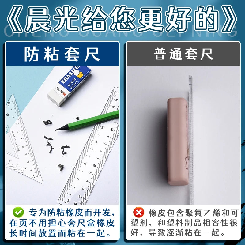 M&G Sets of Rulers, Non-Stick Eraser Crumbs, Straightedge, Protractor, Trigonometers, Acrylic Sets of Rulers, 4-Piece Set for St