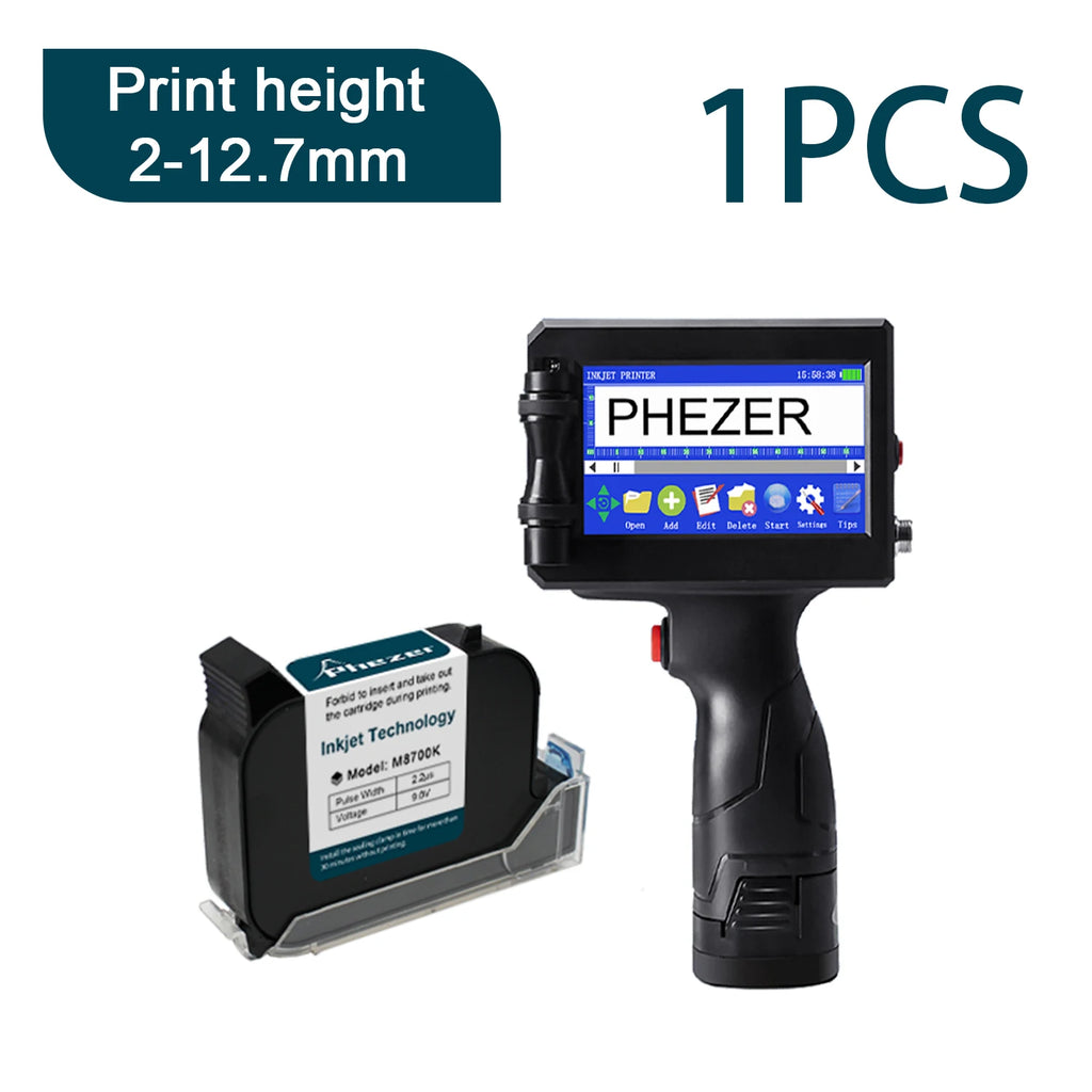 Phezer P15 Handheld Inkjet Printer 12.7/25.4mm Portable Label Printer Expiry Date Batch Code Logo QR Barcode 28 Languages