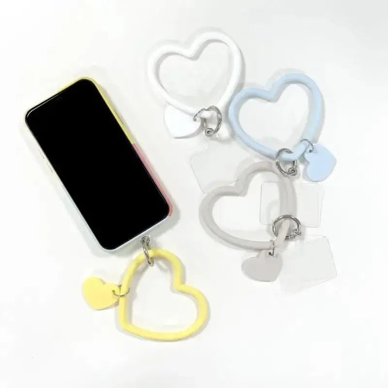 1Pc Silicone Heart Loop Cell Phone Hand XYu Wrist Strap With Key Chain Holder - Universal Mobile Straps For All Smartphones