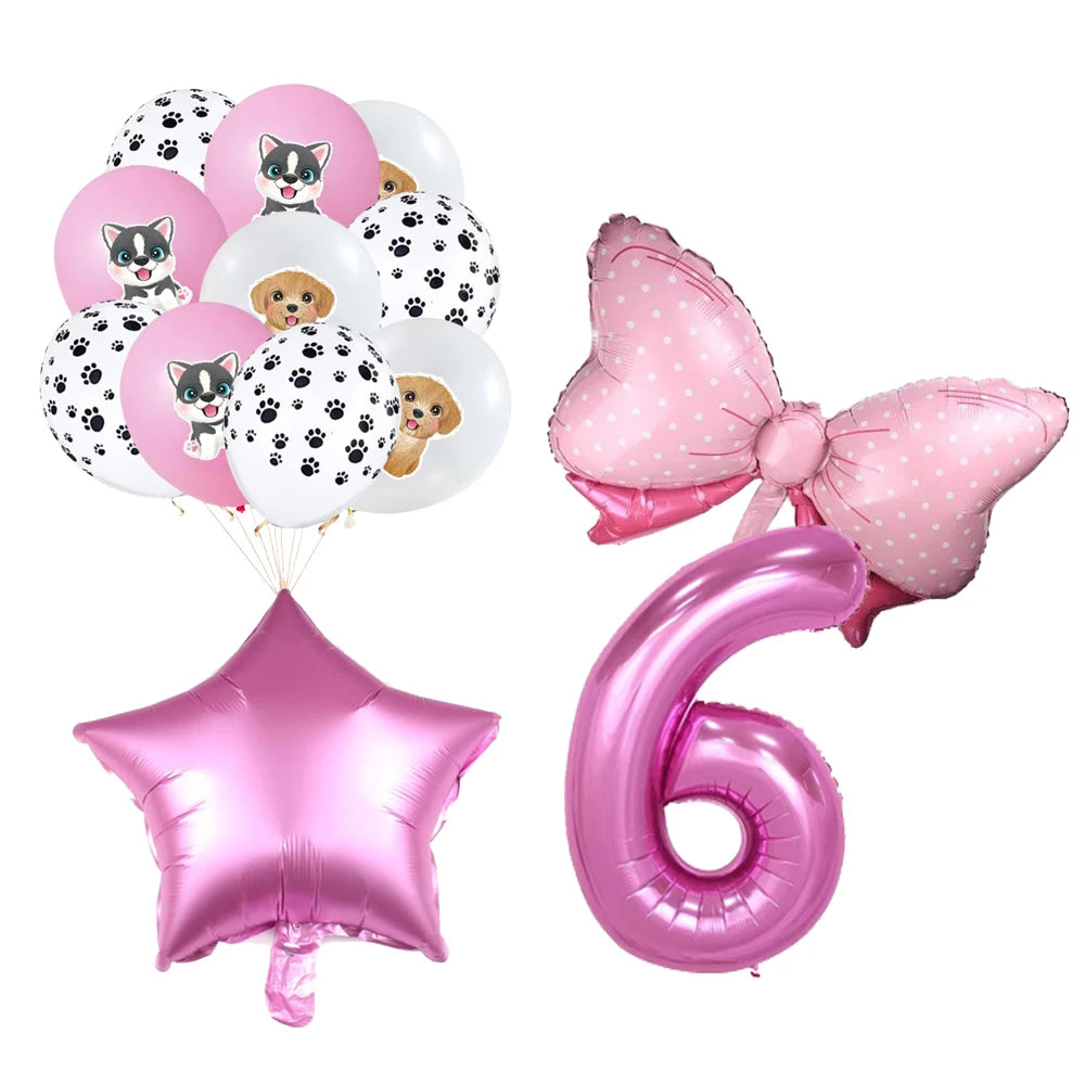 Pink Dog Paw Birthday Party Decor Disposable Tableware Gift Bag Backdrop Cake Topper Banner Plate for Kid Girl Party Supplie Set