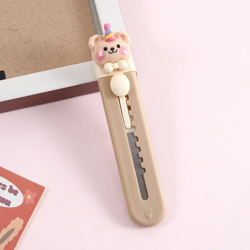 1 Piece Cartoon Utility Knife for Student Cute Fashion Box Cutter Small Portable Kawaii Beige Coffee Color Letter Opener Office