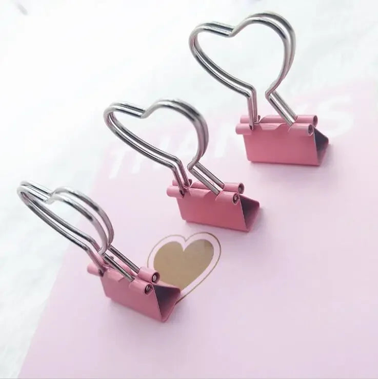 10PCS Binder Clip Heart Shape Metal Binder Clips Photos Tickets Notes Letter Paper Clip Office Study Binder Clips