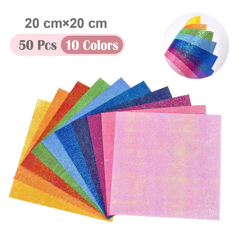 50pcs 10colour Square Origami Paper Single-Sided Pearl Paper Folding Paper Multicolor Kids Handmade DIY Scrapbooking Craft Decor