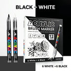 12 Pcs Black and White/Gold and Silver Acrylic Paint Markers Set, Large Ink Capacity, Skin Color Brush Markers Pen Art Supplies