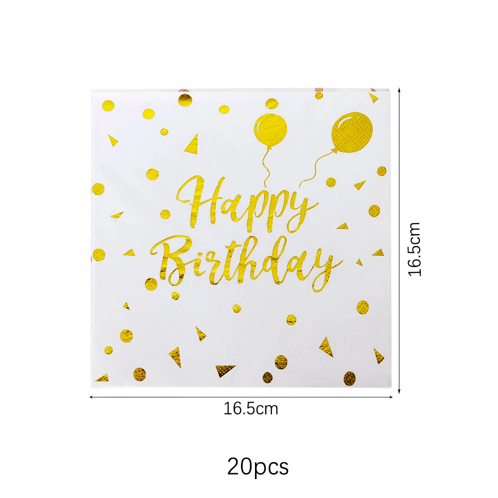 White Gold Birthday Disposable Tableware Polka Dots Paper Plate Cup Napkin Tablecloth Wedding Birthday Party Decoration Supplies