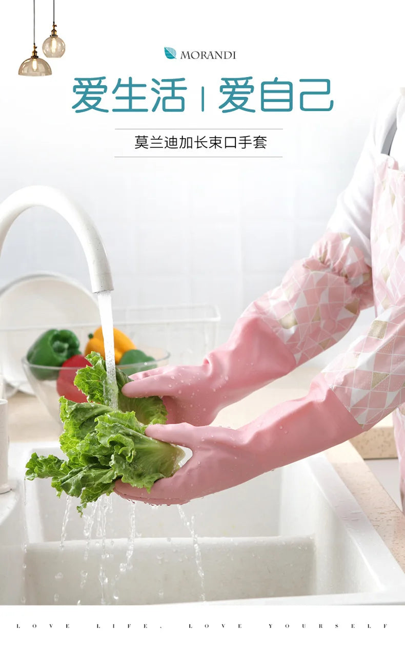 Waterproof Rubber Latex Velvet Gloves, Durable, Cleaning, Washing Clothes, Household, Kitchen, Winter